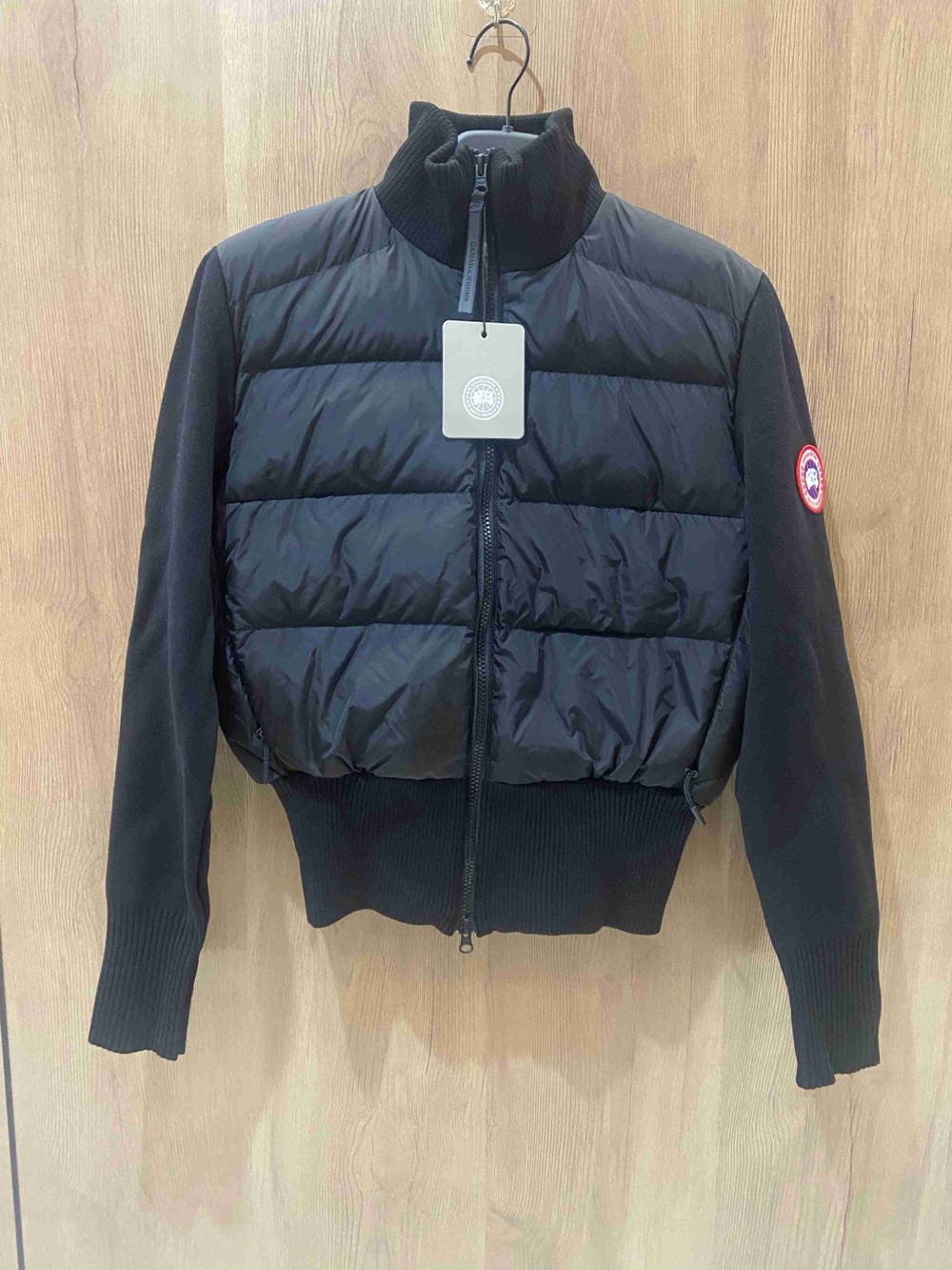 Canada Goose Black Quilted Puffer Jacket with Knit Sleeves